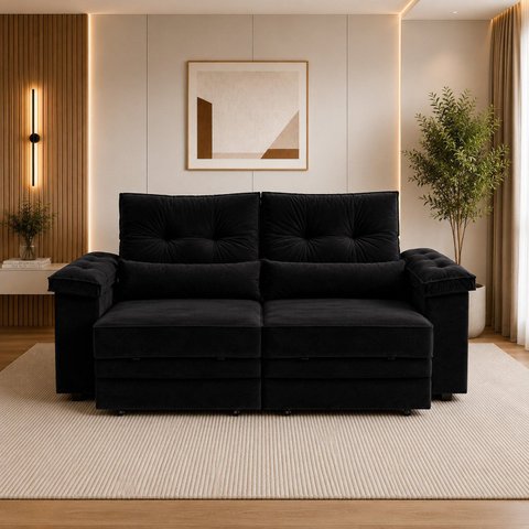 Sofá Retrátil Reclinável 260 cm Dubai Veludo Premium