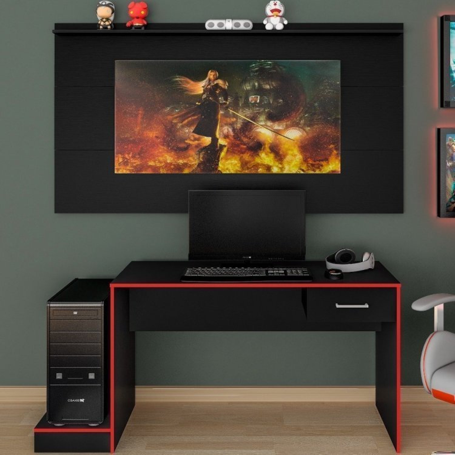 Mesa Gamer com Painel para TV até 60 Polegadas Slim Espresso Móveis