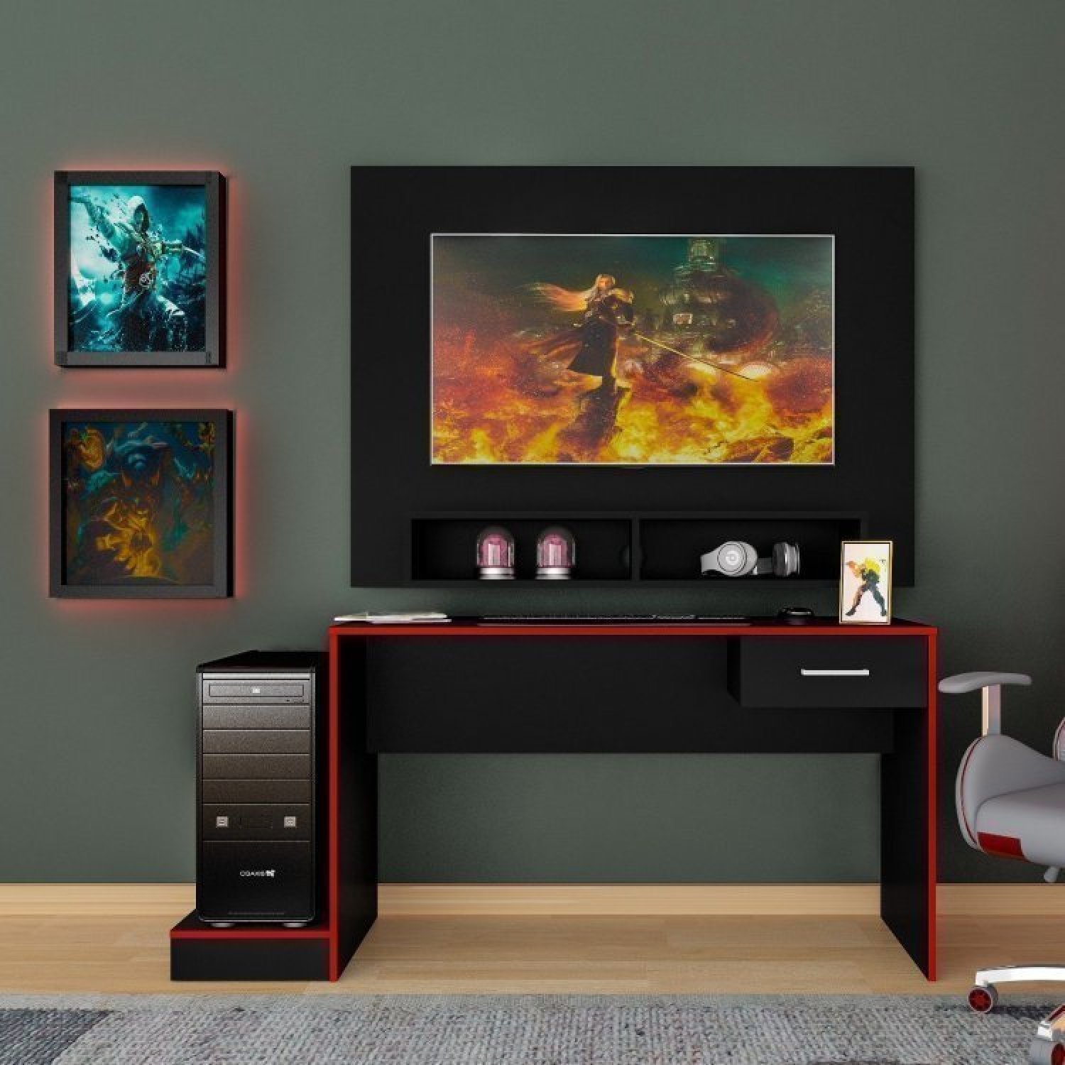 Mesa Gamer com Painel Para TV até 42 Polegadas Flash Espresso Móveis