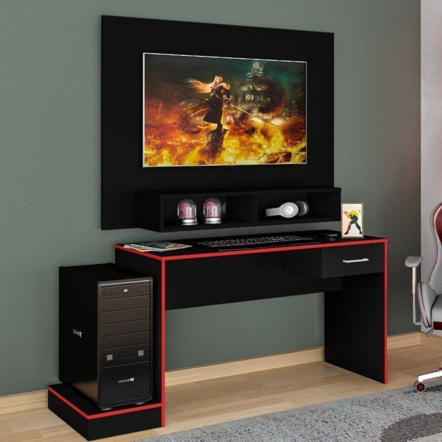 Mesa Gamer com Painel Para TV até 42 Polegadas Flash Espresso Móveis - 3