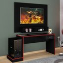 Ver imagem 3 de Mesa Gamer com Painel Para TV até 42 Polegadas Flash 1 Gaveta 160,5cm Espresso Móveis Preto E Vermelho