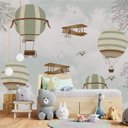 Ver imagem 3 de Papel de parede balãozinho verde infantil para quarto de bebê menino M³ PP77