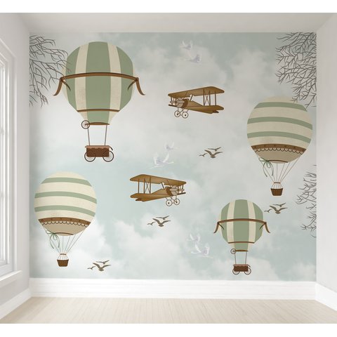Papel de parede balãozinho verde infantil para quarto de bebê menino M³ PP77