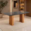 Ver imagem 2 de Mesa de Jantar 8 Lugares Retangular Tampo de Vidro/MDF Dubai Cobre/Grafite - Casa Giulia
