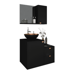 Gabinete para Banheiro com Cuba Kit Completo Armário + Cuba + Espelheira Preto com Cobre Nuestra - 2