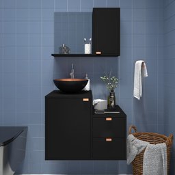 Gabinete para Banheiro com Cuba Kit Completo Armário + Cuba + Espelheira Preto com Cobre Nuestra - 1