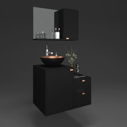 Gabinete para Banheiro com Cuba Kit Completo Armário + Cuba + Espelheira Preto com Cobre Nuestra - 6