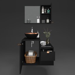 Gabinete para Banheiro com Cuba Kit Completo Armário + Cuba + Espelheira Preto com Cobre Nuestra - 8