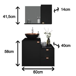 Gabinete para Banheiro com Cuba Kit Completo Armário + Cuba + Espelheira Preto com Cobre Nuestra - 11