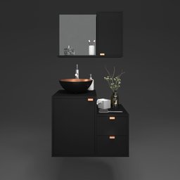 Gabinete para Banheiro com Cuba Kit Completo Armário + Cuba + Espelheira Preto com Cobre Nuestra - 10