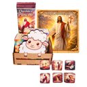 Ver imagem 1 de Cestinha de Páscoa Cordeiro com Chocolate e Jogos Religiosos Exclusivos