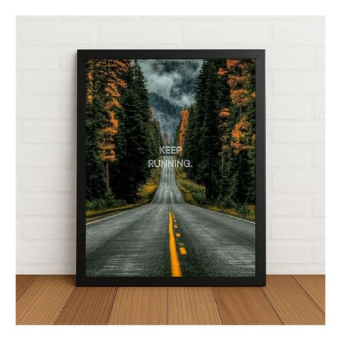 Quadro Decorativo Keep Running com Vidro Preto