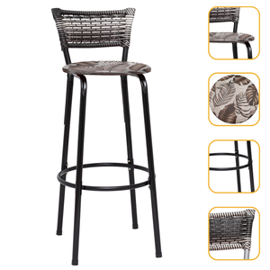 Banqueta para Balcão Preta Encosto Junco Bistrô Ilhas Americana Bares - Floral Marrom