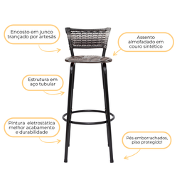 Banqueta Alta para Cozinha Junco Degradê Bancada Bistrô Balcão Ilhas Área Gourmet Piscina - 4