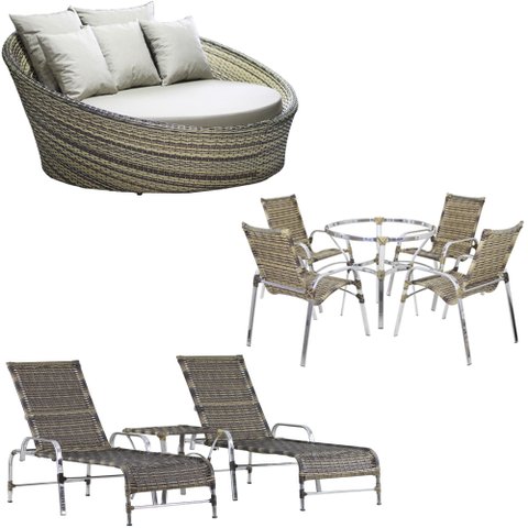 Kit 4 Cadeiras e Mesa 2 Espreguiçadeiras 1 Chaise Alumínio Trama Original