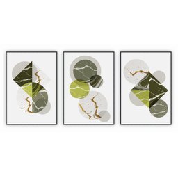 kit com 3 Quadros Decorativos Abstratos com Moldura e Vidro para Sala Quarto Escritório e Clínica 42 - 1