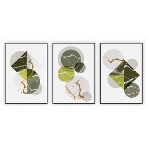 kit com 3 Quadros Decorativos Abstratos com Moldura e Vidro para Sala Quarto Escritório e Clínica 42