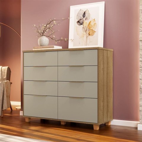 Cômoda Dubai Intense 8 Gavetas MDF-MDP Puxador Alumínio Fendi Vila Rica