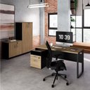 Ver imagem 1 de Conjunto para Escritório com Mesa Diretor, 1 Armário Alto e 1 Baixo Espresso Móveis Macadâmia Preto Marrom