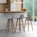Ver imagem 2 de Kit 2 Banquetas Altas Luxo Versatil Aço Champanhe Linho Cinza Base Carvalho
