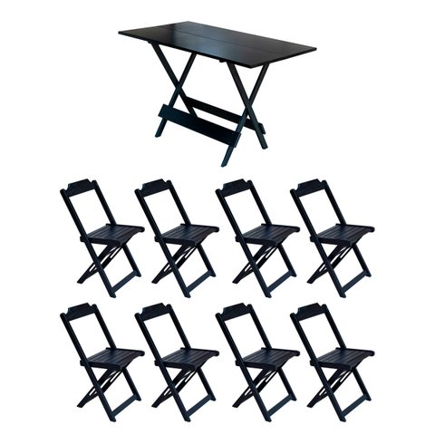 Conjunto Mesa de Madeira Dobrável 120x70 Preto 8 Cadeiras