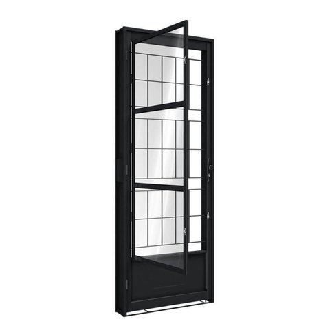 Porta de Aço de Giro com Postigo e Grade Quadrada 215x85cm Aço Pronto Riobras Abertura Esquerda