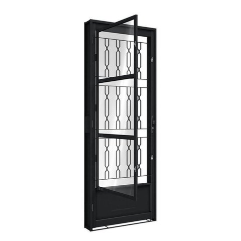 Porta de Aço de Giro com Postigo e Grade Mosaico 215x85cm Aço Pronto Riobras Abertura Direita