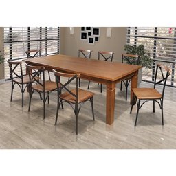 Mesa Jantar Retangular Madeira Maciça Aurora 200x100 com 8 Cadeiras Paris Base Alumínio - Castanho - 1