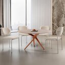 Ver imagem 1 de Sala de Jantar Mesa Ballare com 4 Cadeiras Moderna Mobilia Linho Off/imbuia/off/prata