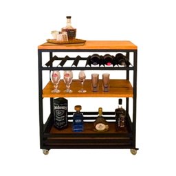 Adega Carrinho Estilo Industrial Aço Ferro Robusta Cor Preto Mdf Claro Ad-03 - 2