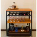 Ver imagem 1 de Adega Carrinho Estilo Industrial Aço Ferro Robusta Cor Preto Mdf Claro Ad-03