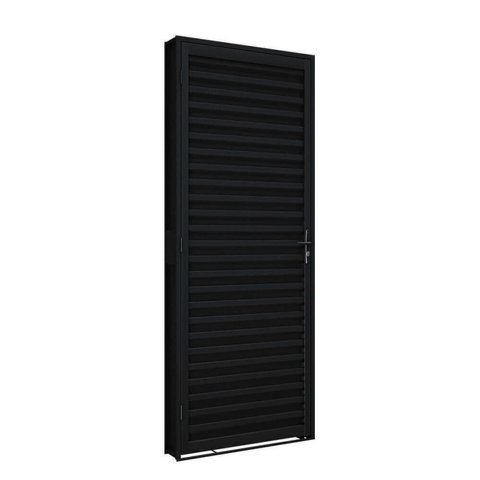 Porta de Aço de Giro Laminada 215x70cm Aço Pronto Riobras Abertura Direita Preto