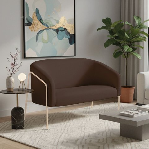 Sofá 2 Lugares Namoradeira Stella Industrial Alta Champanhe Suede Marrom D03 - D’Rossi