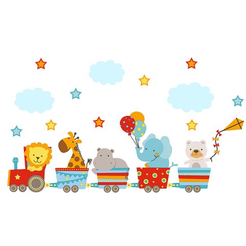 Adesivo de Parede Infantil Locomotiva de Bichos - Azul