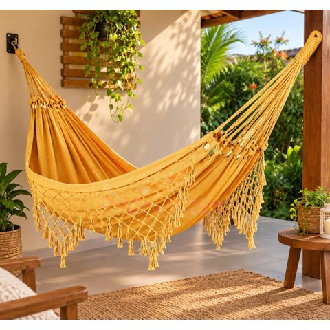 Rede de Dormir Casal Balanço de Algodão Premium 3,80m x 1,50m Cor Amarela