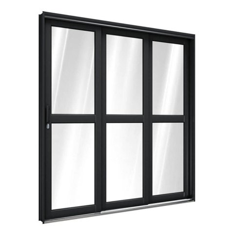 Porta de Aço de Correr Lateral com Travessa 3 Folhas 213x150cm Aço Pronto Riobras Preto