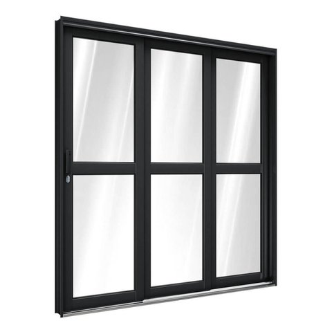 Porta de Aço de Correr Lateral com Travessa 3 Folhas 213x150cm Aço Pronto Riobras