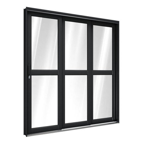 Porta de Aço Correr Lateral com Travessa 3 Folhas 213x150cm Pronto Riobras Preto