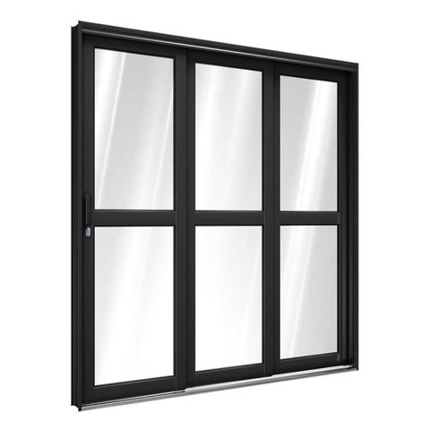Porta de Aço Correr Lateral com Travessa 3 Folhas 213x150cm Pronto Riobras Preto