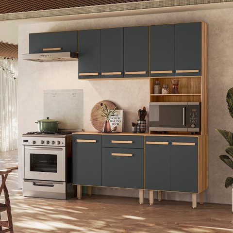 Cozinha Lemon 8 Portas com Balcão Freijó/Chumbo - Nicioli