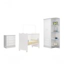 Ver imagem 1 de Kit Quarto Infantil Berço Simples, Cômoda Armário Branco