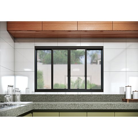 Janela de Aço de Correr Central 4 Folhas 100x200cm Aço Pronto Riobras Preto