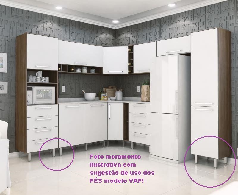 Kit 5 Pés Gabinete de Pia Armario Regula de 17 a 19 Cm Vap Branco - 7