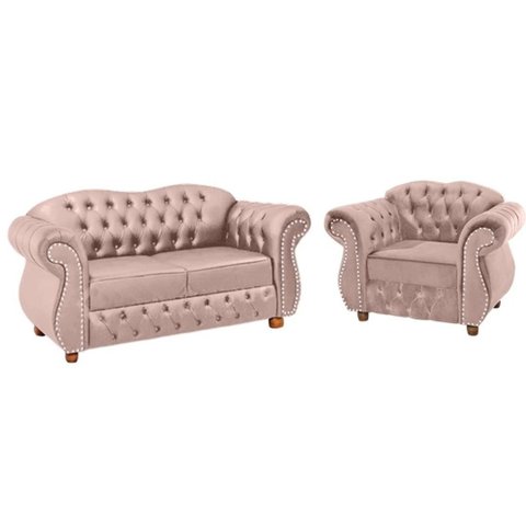 Uma Namoradeira Chesterfield Merlo + Uma poltrona Suede Rosa claro/ decoração, recepção, sala t