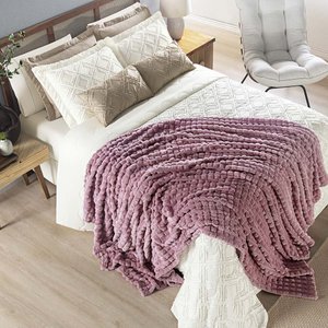 Coordenado Cobre Leito e Cobertor Tok Max Queen Ultrasoft Alto Relevo Dupla Face - Rosê