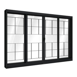 Janela de Aço de Correr Central com Grade Quadrada 4 Folhas 100x150cm Aço Pronto Riobras