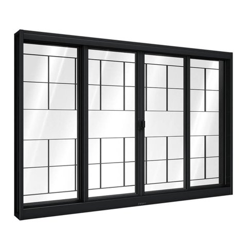 Janela de Aço de Correr Central com Grade Quadrada 4 Folhas 100x200cm Aço Pronto Riobras