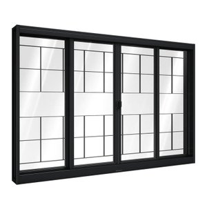 Janela de Aço de Correr Central com Grade Quadrada 4 Folhas 120x150cm Aço Pronto Riobras