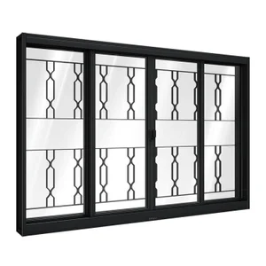 Janela de Aço de Correr Central com Grade Mosaico 4 Folhas 100x100cm Aço Pronto Riobras