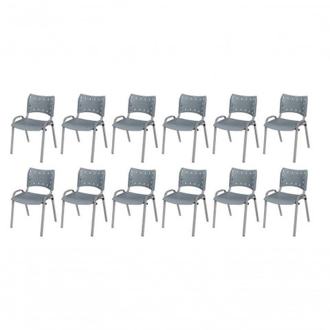 Cadeira Iso Base Cinza, Igreja, Escola, Escritório -cinza Kit 12 Peças